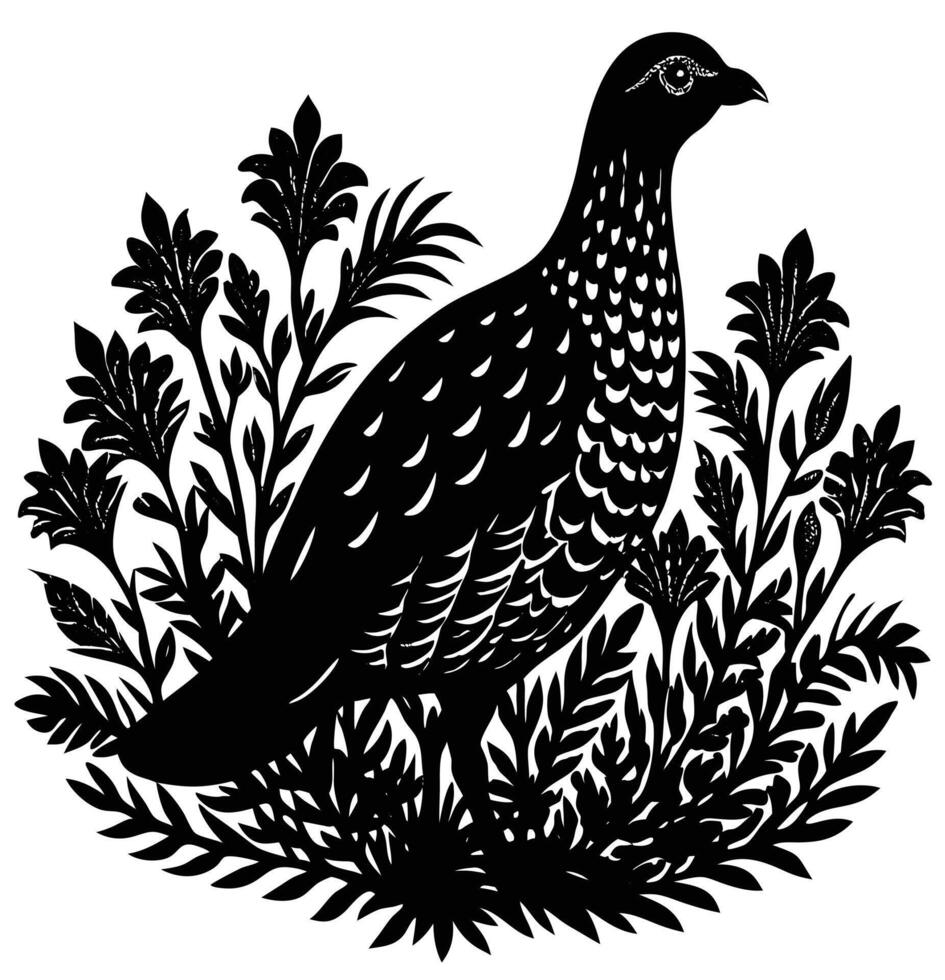 a grouse perched in the bushes blending with its surroundings vector