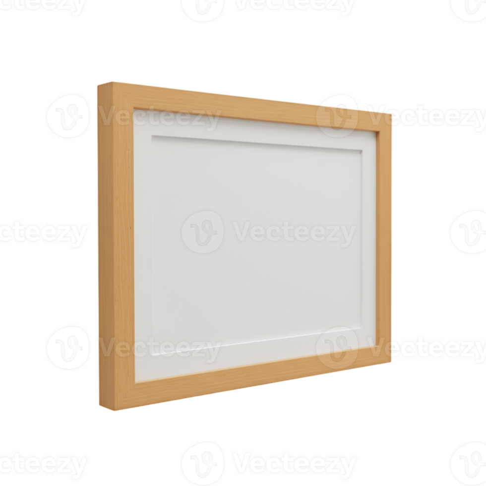Elegant wooden frame mockup with white passe-partout on transparent background png