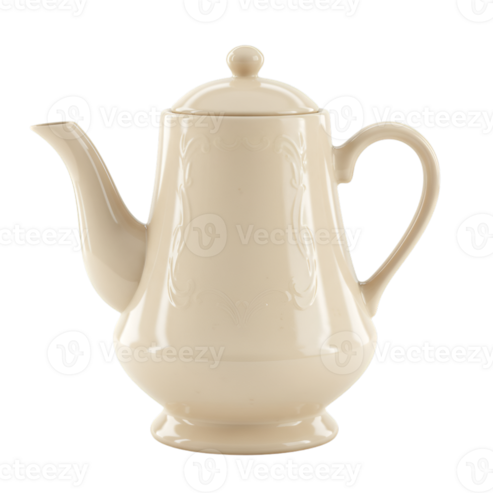 Elegant Vintage Cream Teapot with Embossed Details on Transparent Background png