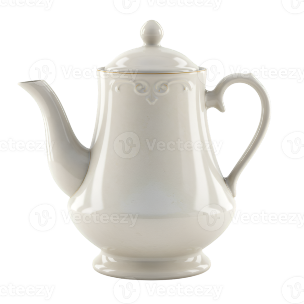 Elegant white ceramic teapot with subtle gold trim on transparent background png