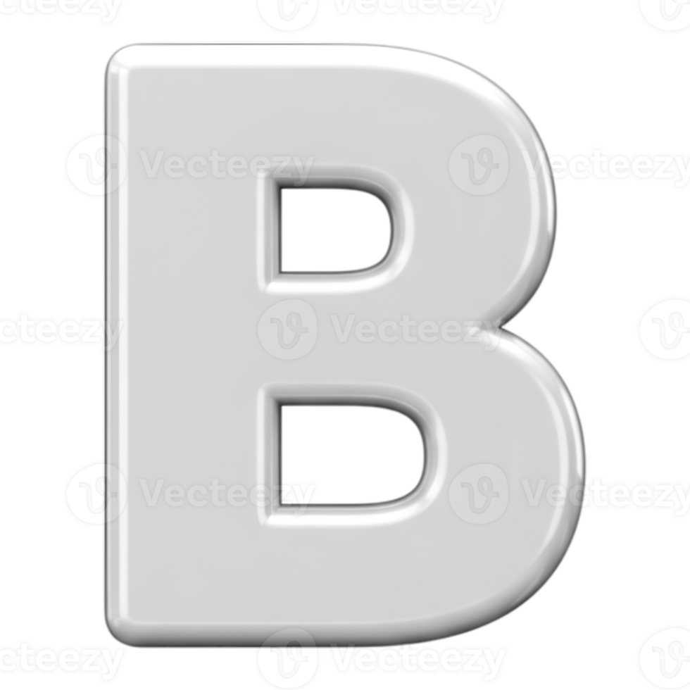 Elegant White 3D Letter B with Smooth Edges on Transparent Background png
