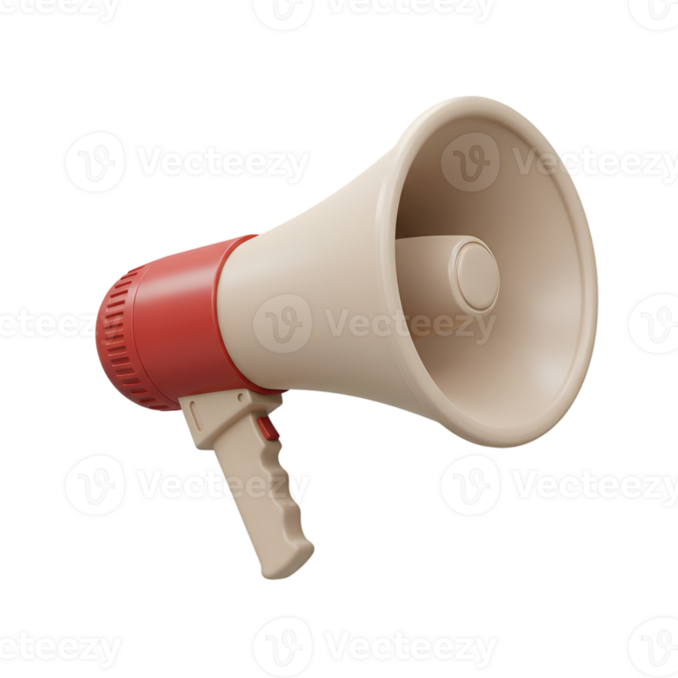 Isolated 3D rendering of a megaphone or loudspeaker, on transparent background png