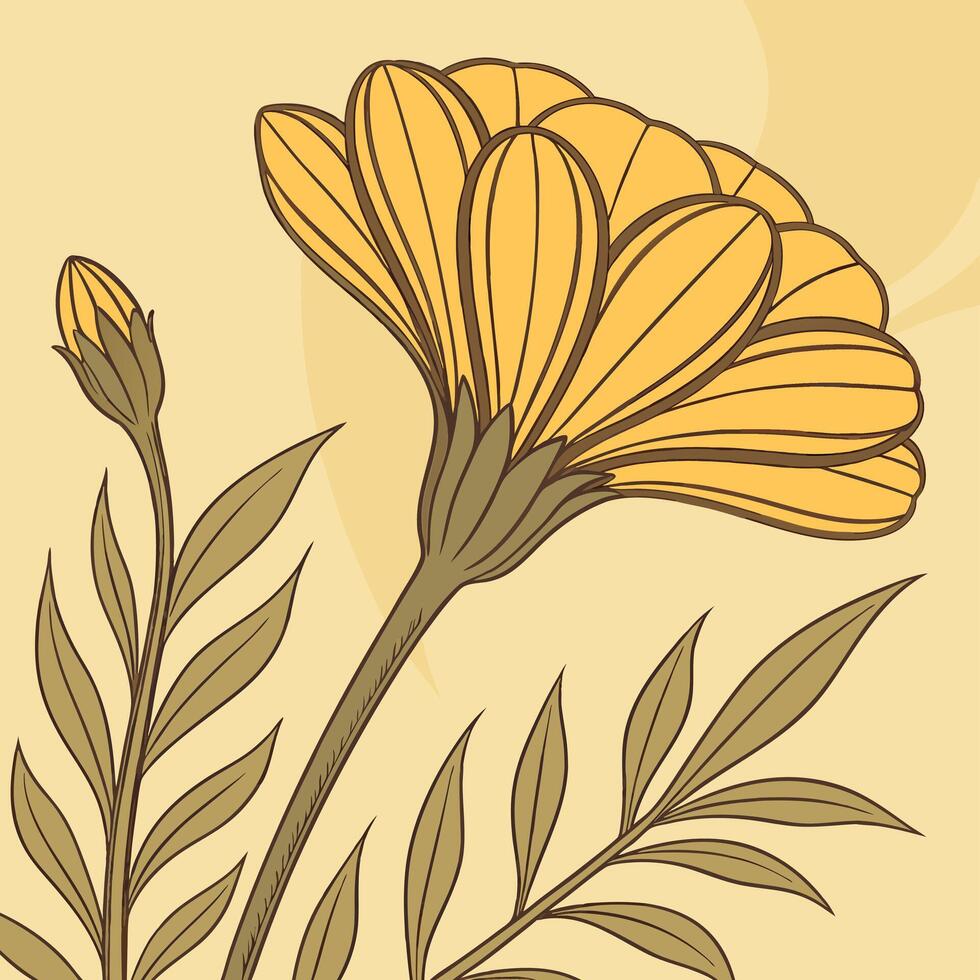 Glowing Yellow Marigold with Vivid Detailed Petals vector