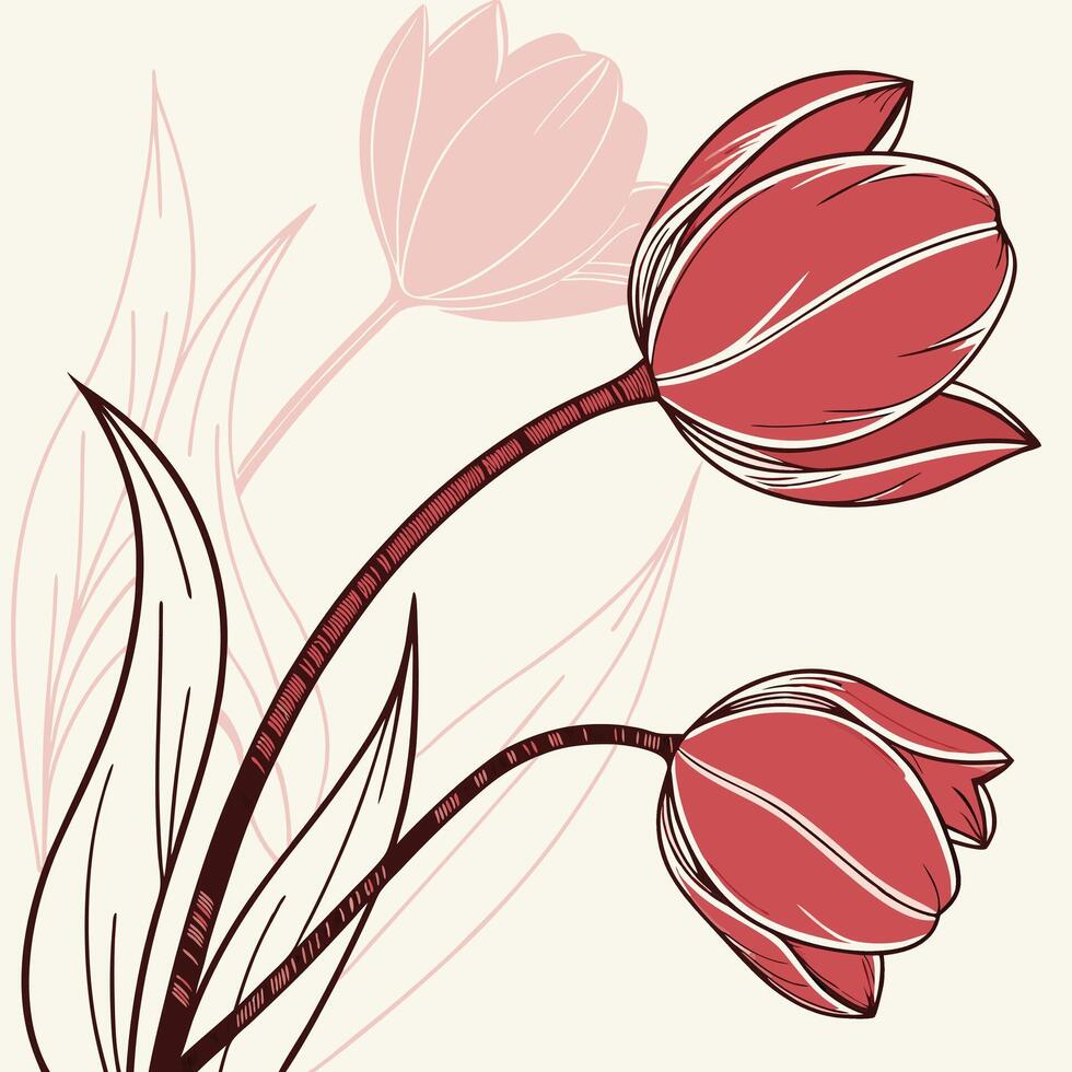 Delicate Red Tulip with Smooth Rounded Petals vector