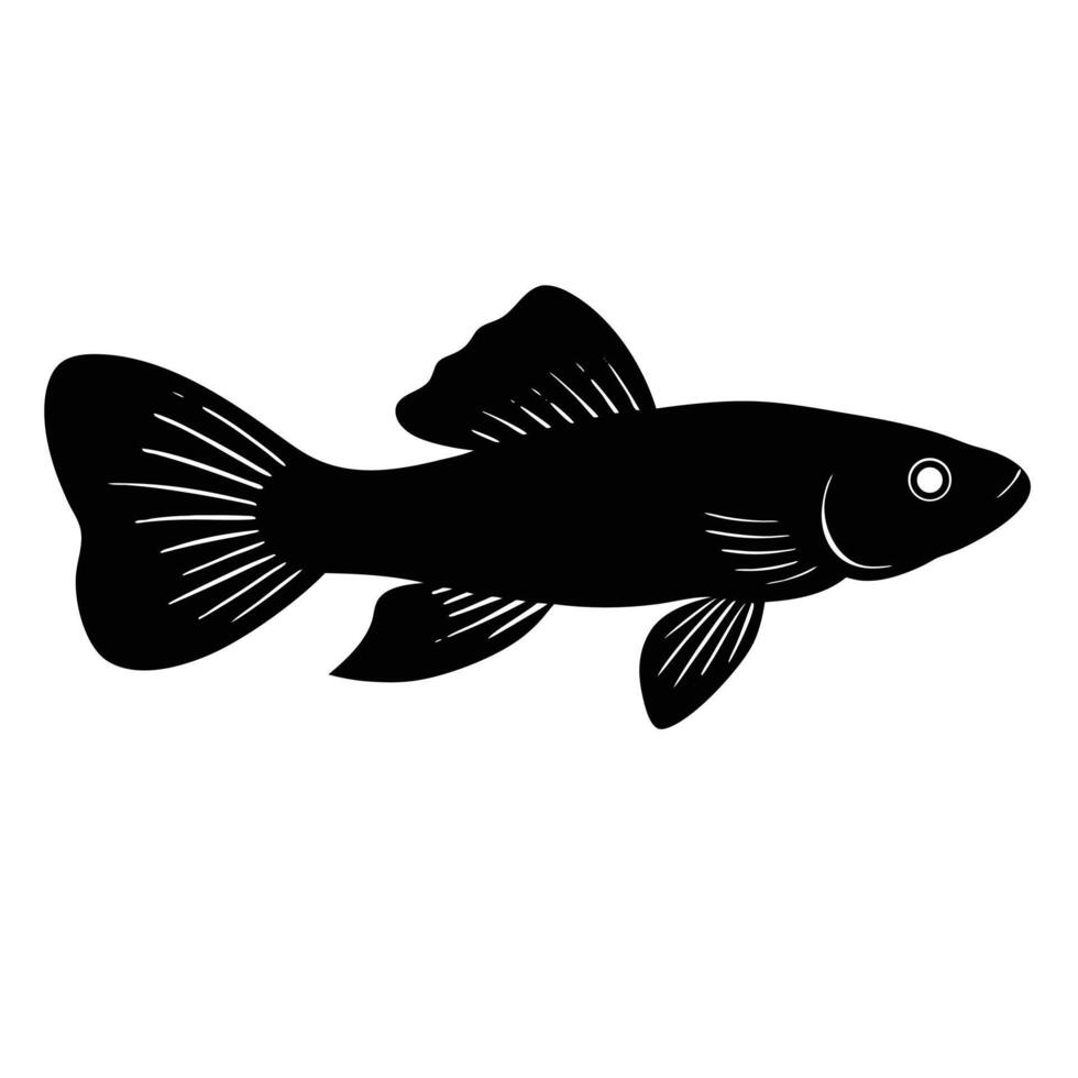 a small detailed silhouette of a guppy fish with flowing fins vector