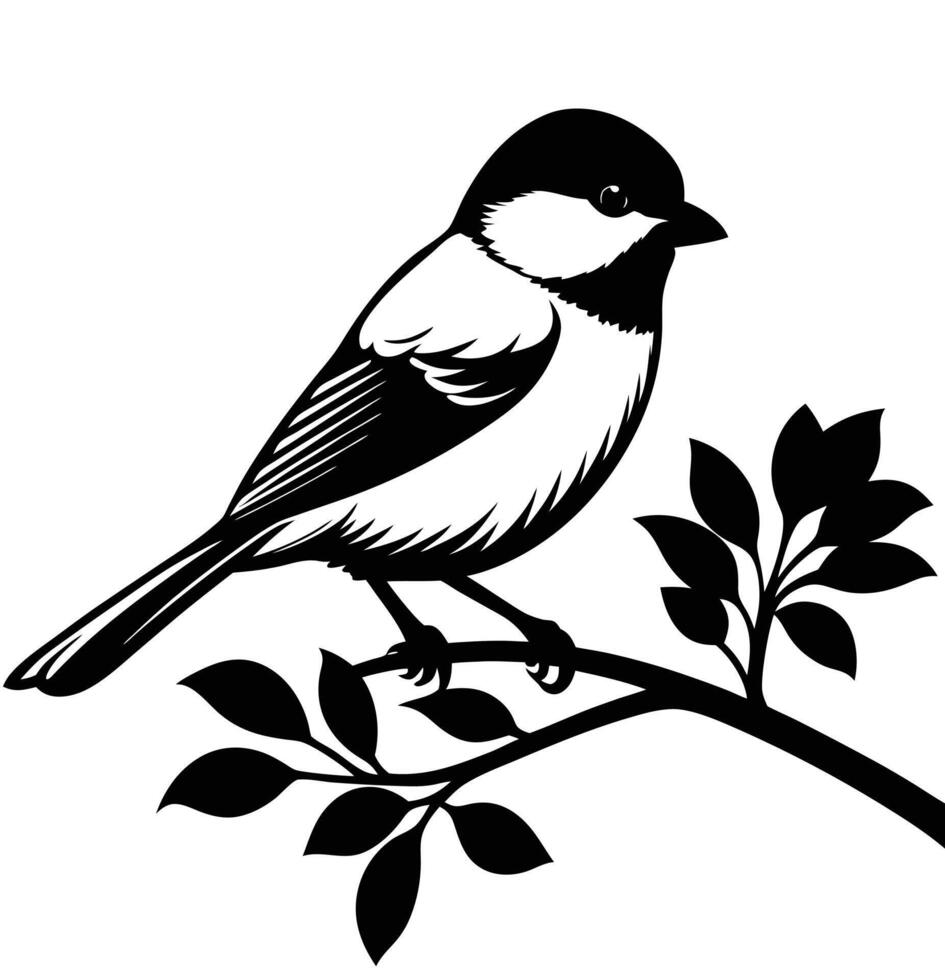a chickadee perched on a small branch chirping vector