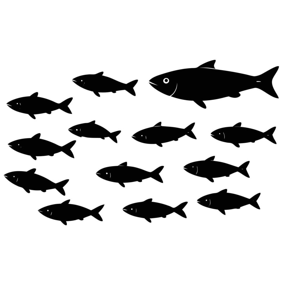 a silhouette of a small herring swimming in school vector
