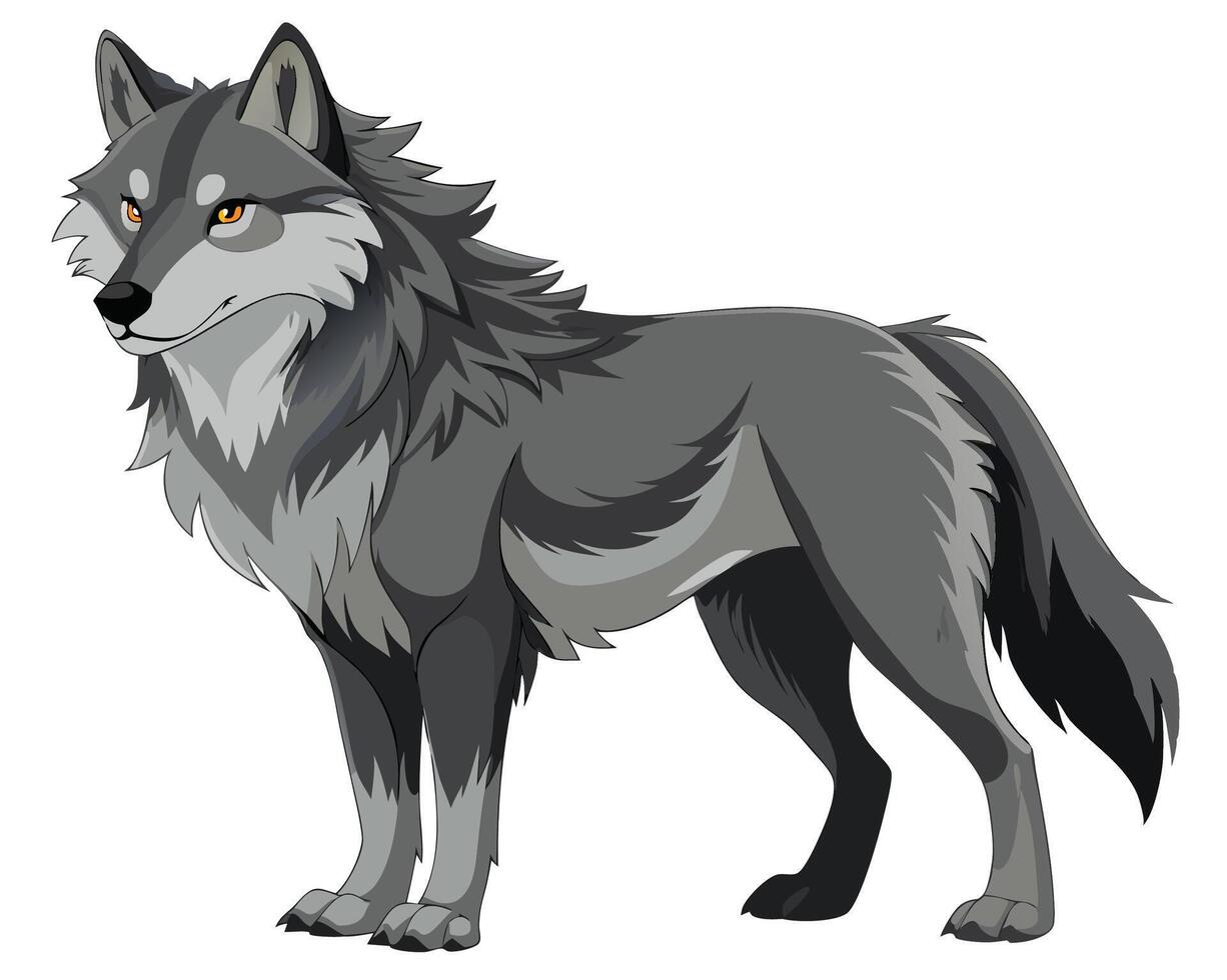 detailed wolf with thick gray and white fur standing vector