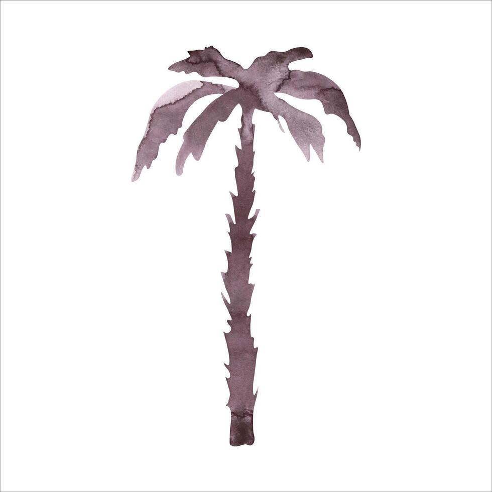 Watercolor monochrome palm tree. Watercolor illustration of palm tree. Silhouette of tropical plant. Isolate for summer tropical designs on white vector