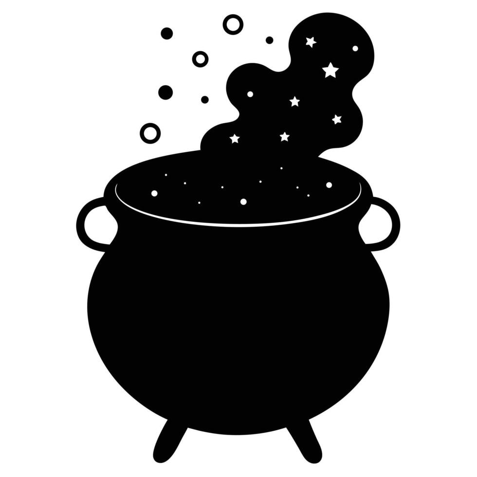 a bubbling cauldron with smoke rising into the night vector