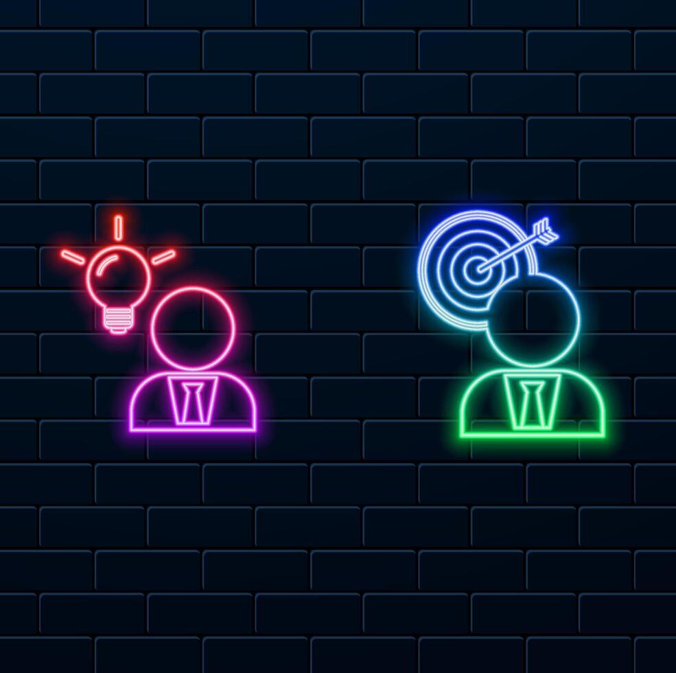 Target audience person icon find target people search icon. neon style. target customers, business target, target market, objective, financial target icon vector