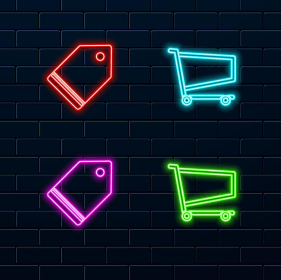 label icon. icon shopping cart. purchase label. neon style. related to the online store symbol. scribble style. simple illustration. shop vector