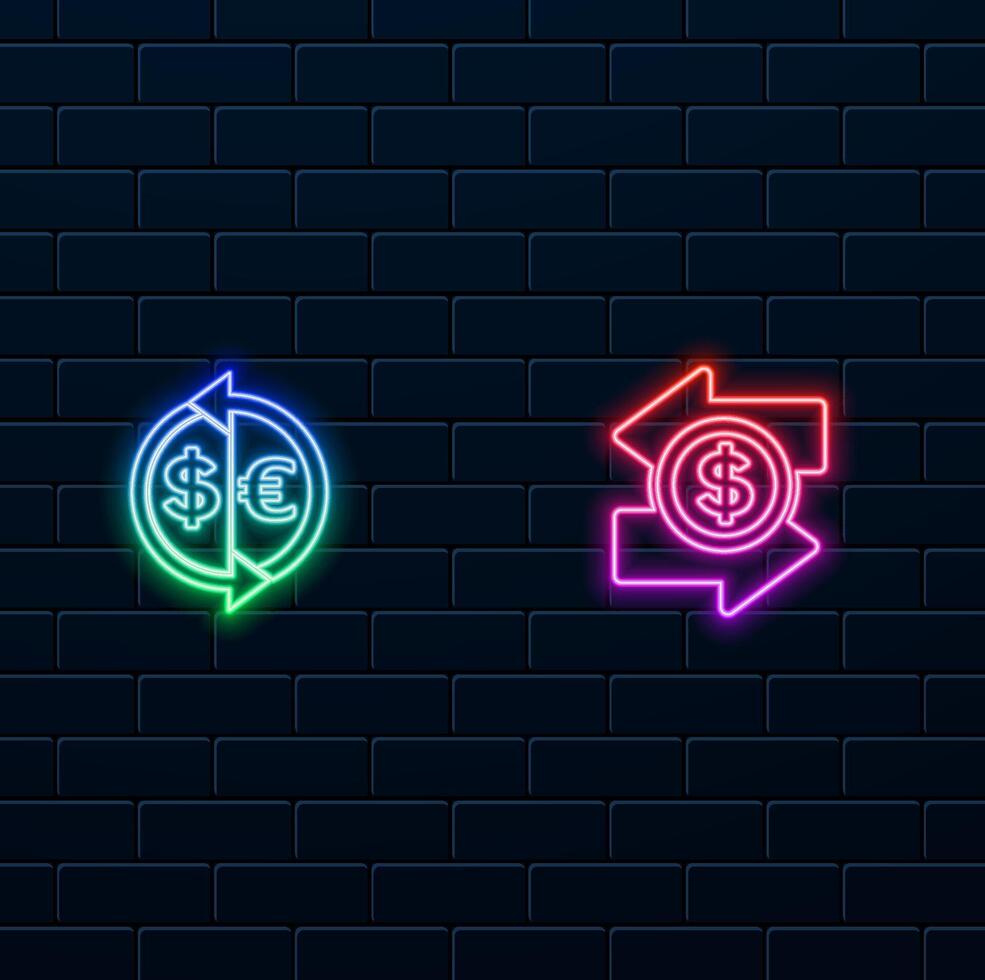 money exchange icon. money conversion.neon style. currency sign. Transfer symbol. euro dollar exchange icon. vector