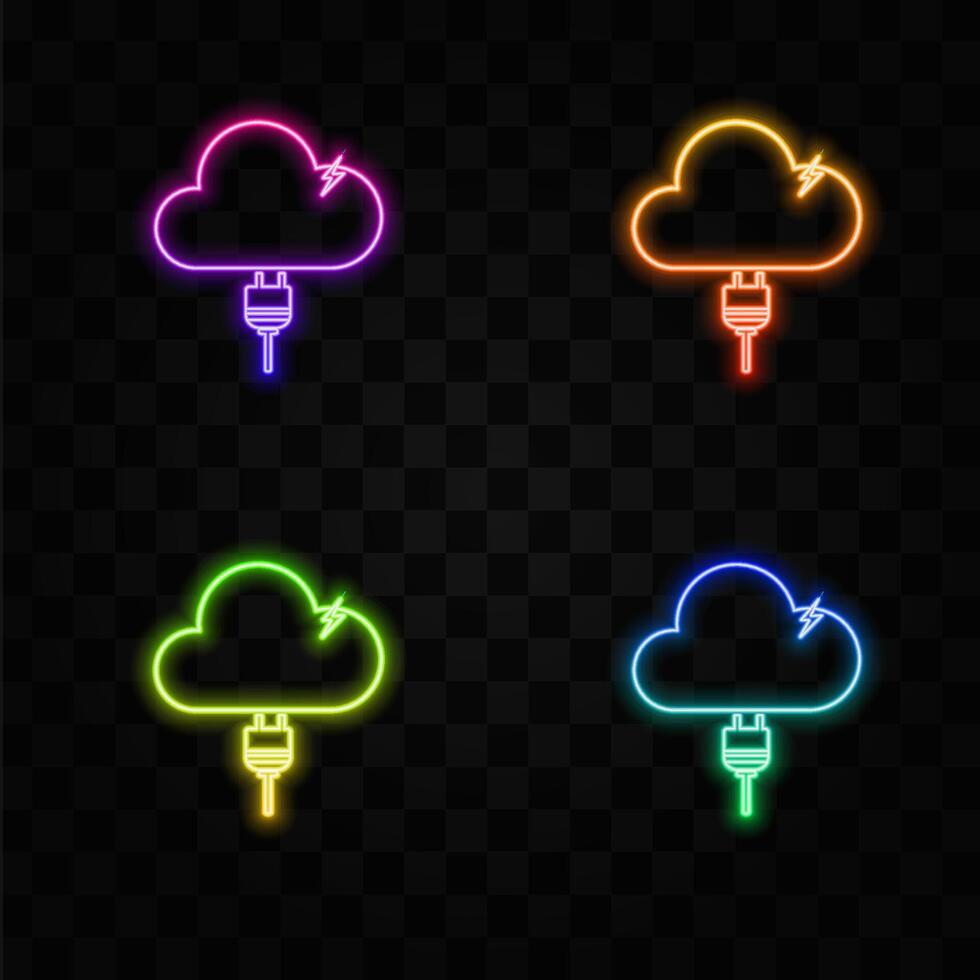 Cloud computing concept on different electronic devices. neon style. cloud computing sign symbol icon vector