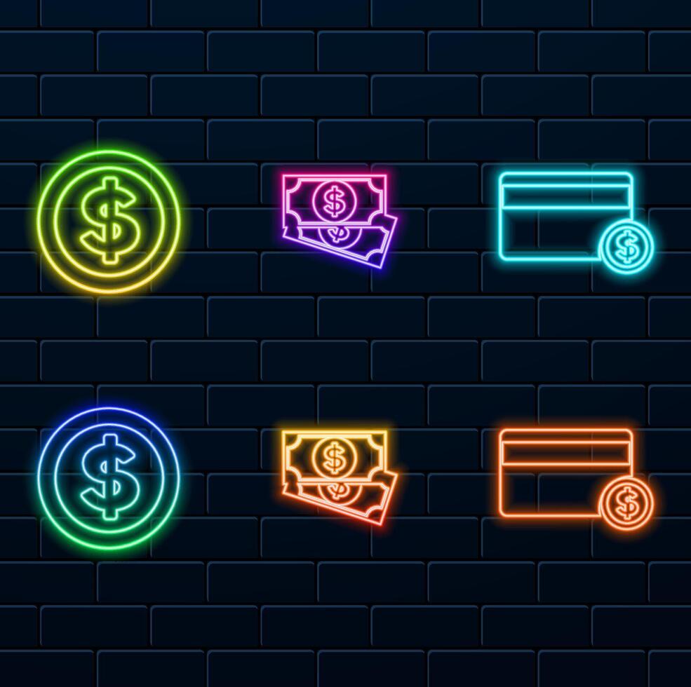 neon icon Money symbol. neon style. Dollar bills icon illustration. credit card with dollar symbol. vector