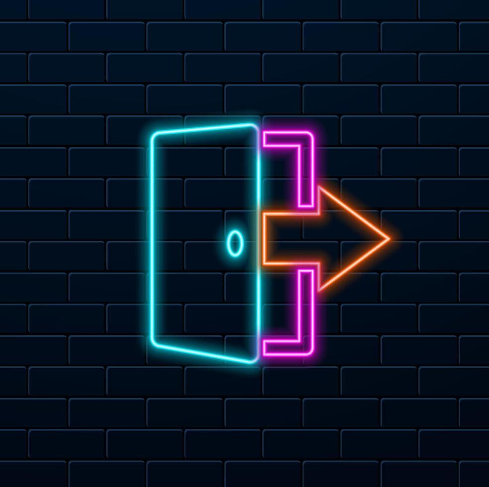 neon style. flat Mobile network icon, sign, symbol, button, element.ports icons. emergency exit with arrow symbols. fire exit signs. vector