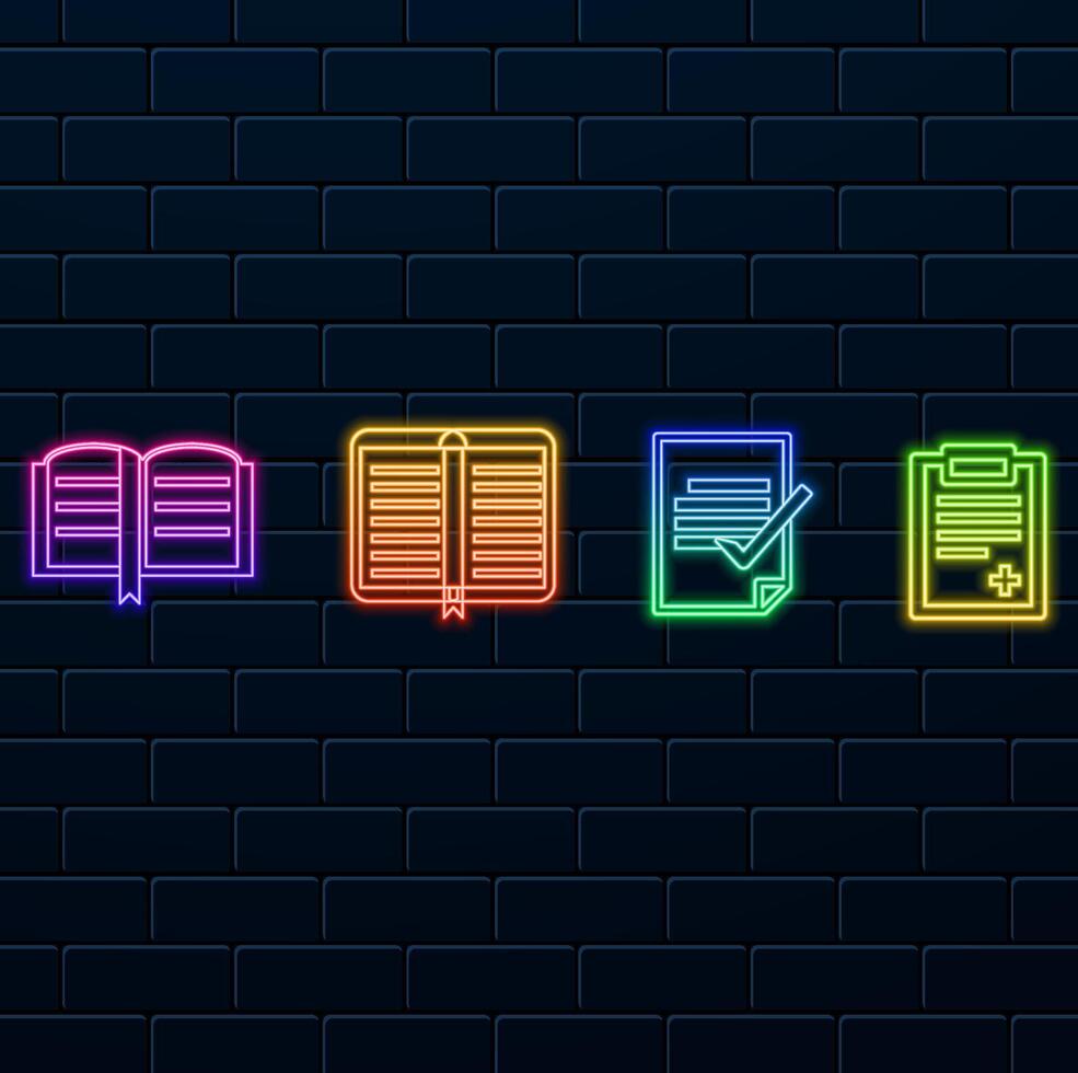 Book Library. neon style. medical report.Encyclopedia And Dictionary Illustration. Open book icon in literature comic style. vector
