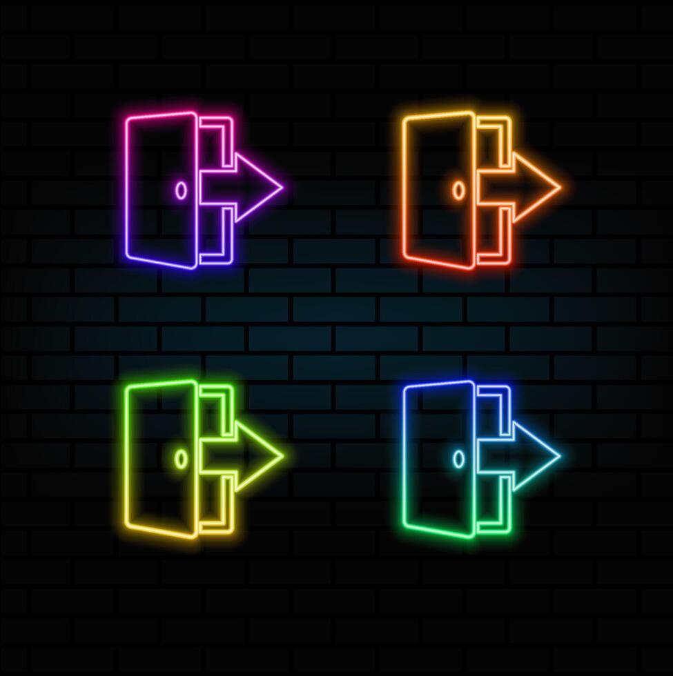 exit icon. output. neon style. flat Mobile network icon, sign, symbol, button, element.ports icons. emergency exit with arrow symbols. fire exit signs. vector