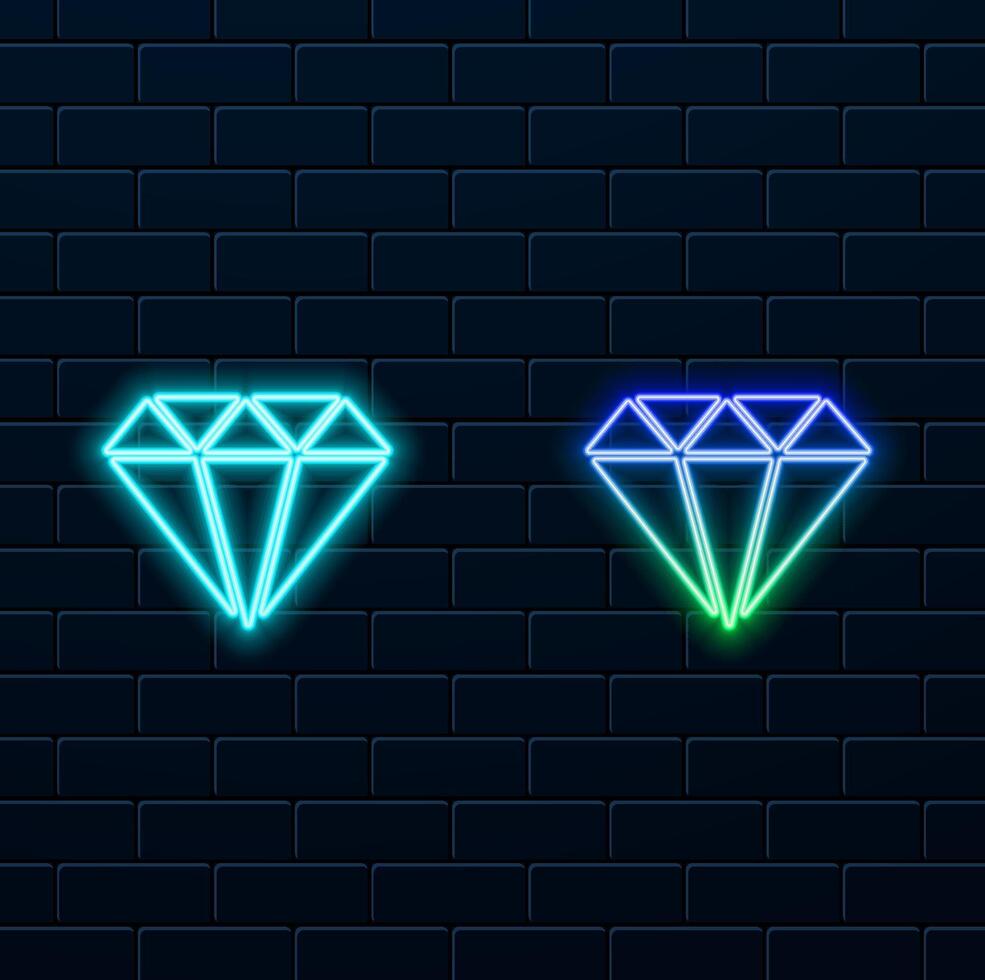 diamond icon. neon style. gem, jewel, luxury, precious, gemstone, crystal, sparkling, fortune, of value, clarity, shine, shine, cut, stone, expensive, decoration, jewel, elegant, symbol, treasure vector
