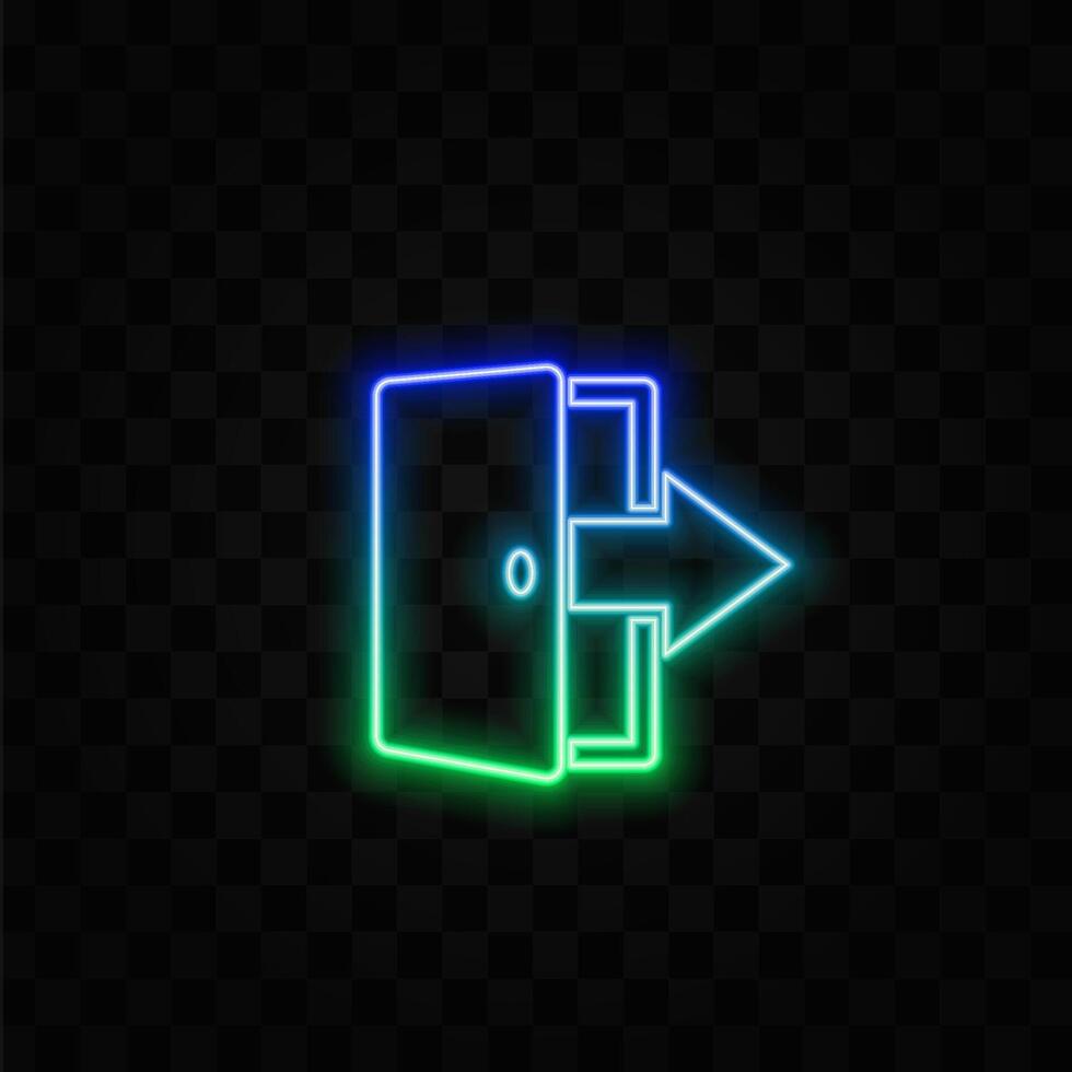 Exit icon. neon style. flat Mobile network icon, sign, symbol, button, element.ports icons. emergency exit with arrow symbols. fire exit signs. vector