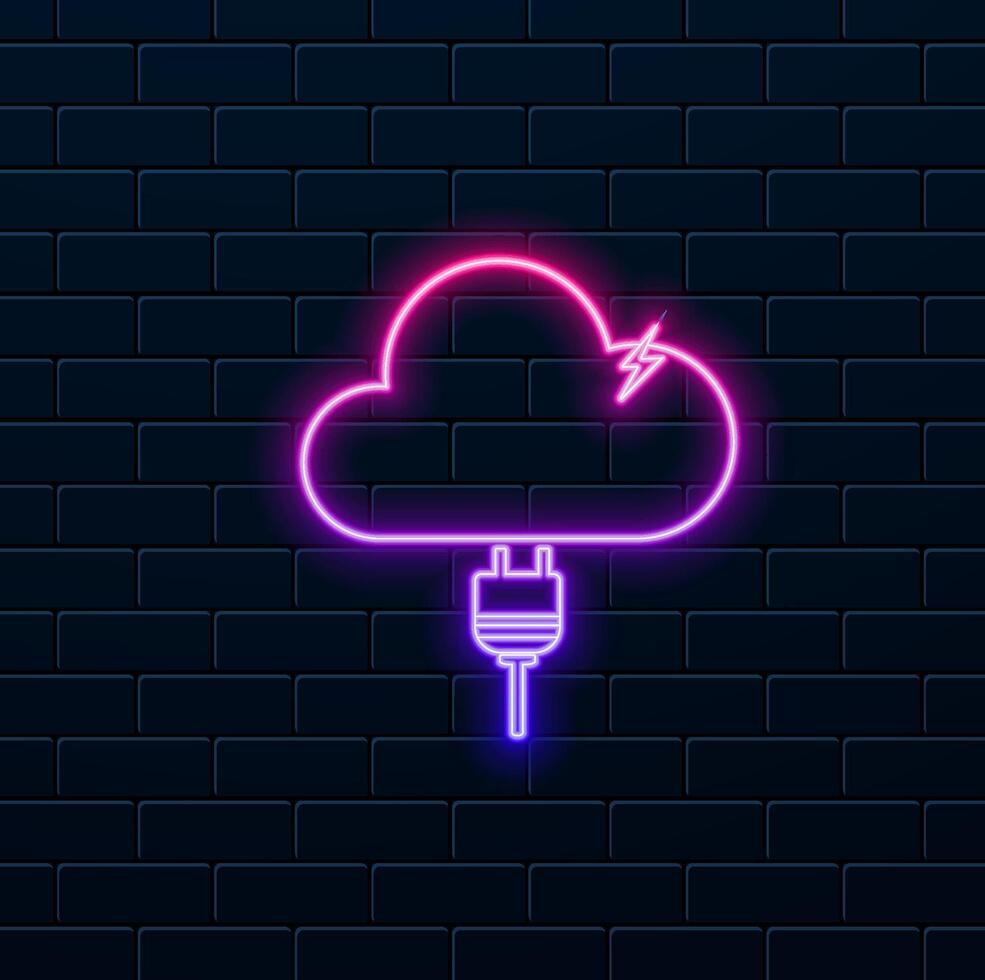 cloud computing icon on different electronic devices. neon style. cloud computing sign symbol icon vector