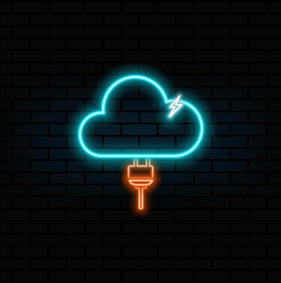 neon style.cloud computing icon on different electronic devices. cloud computing sign symbol icon vector
