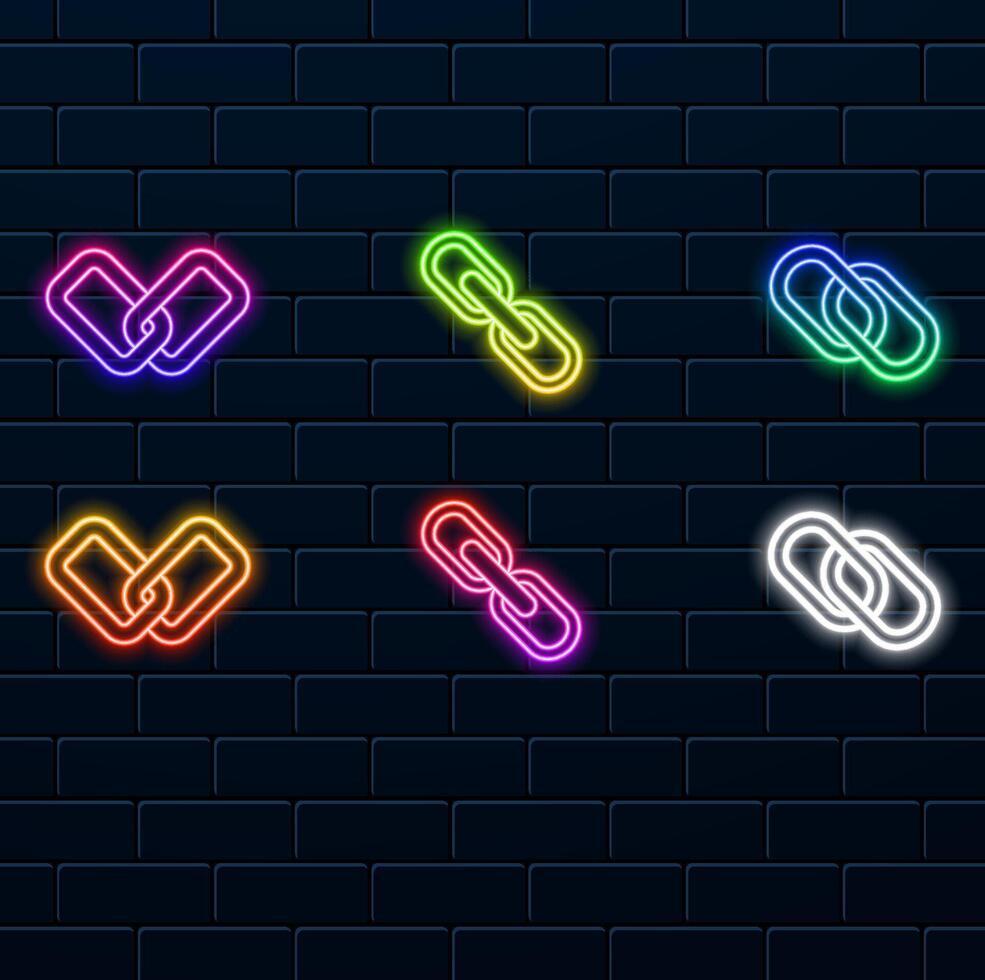 connection icon, link, chain icon. broken chain. neon style. connection cone. Hyperlink chain symbol. vector