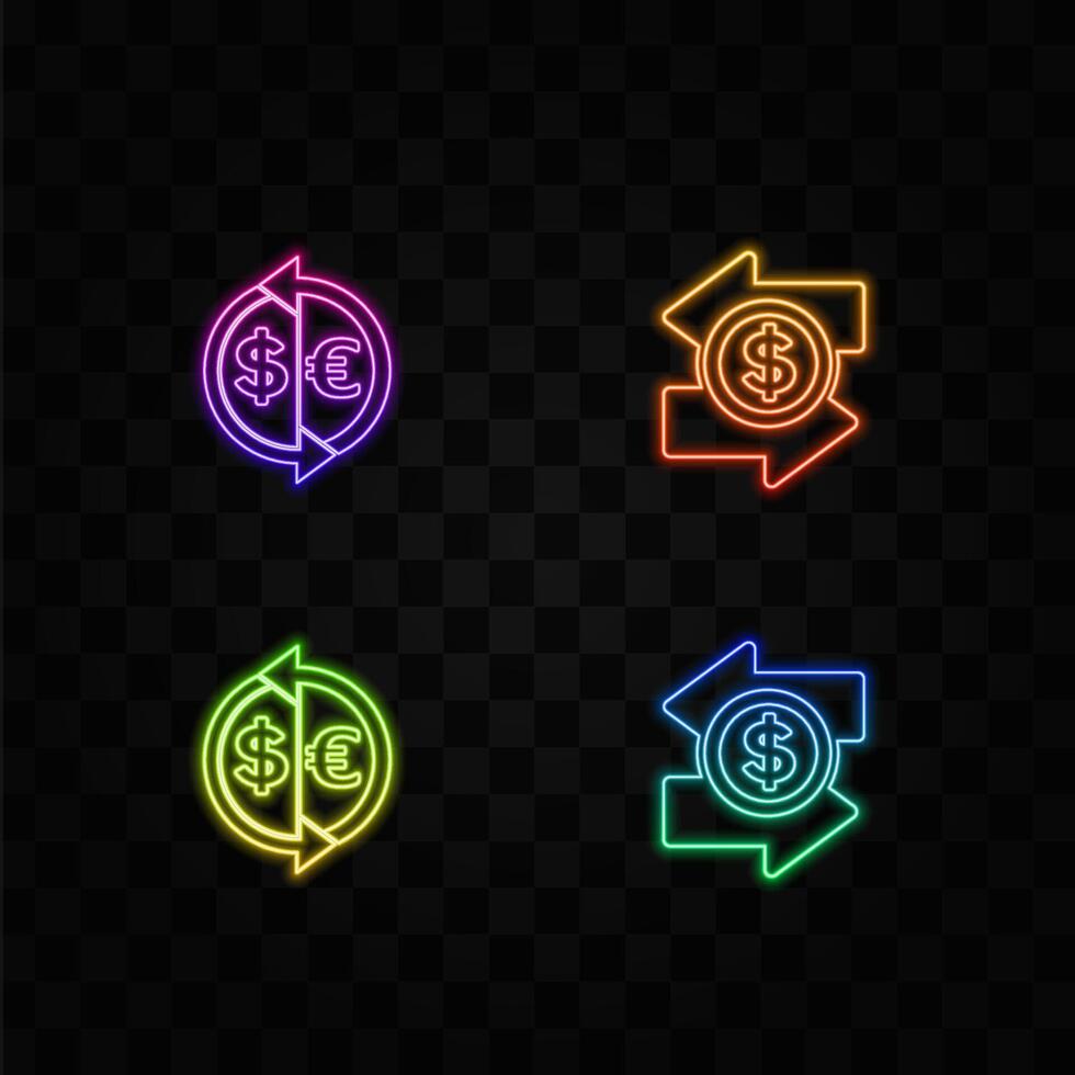 Simple money exchange icon. neon style. currency sign. Transfer symbol. euro dollar exchange icon. vector