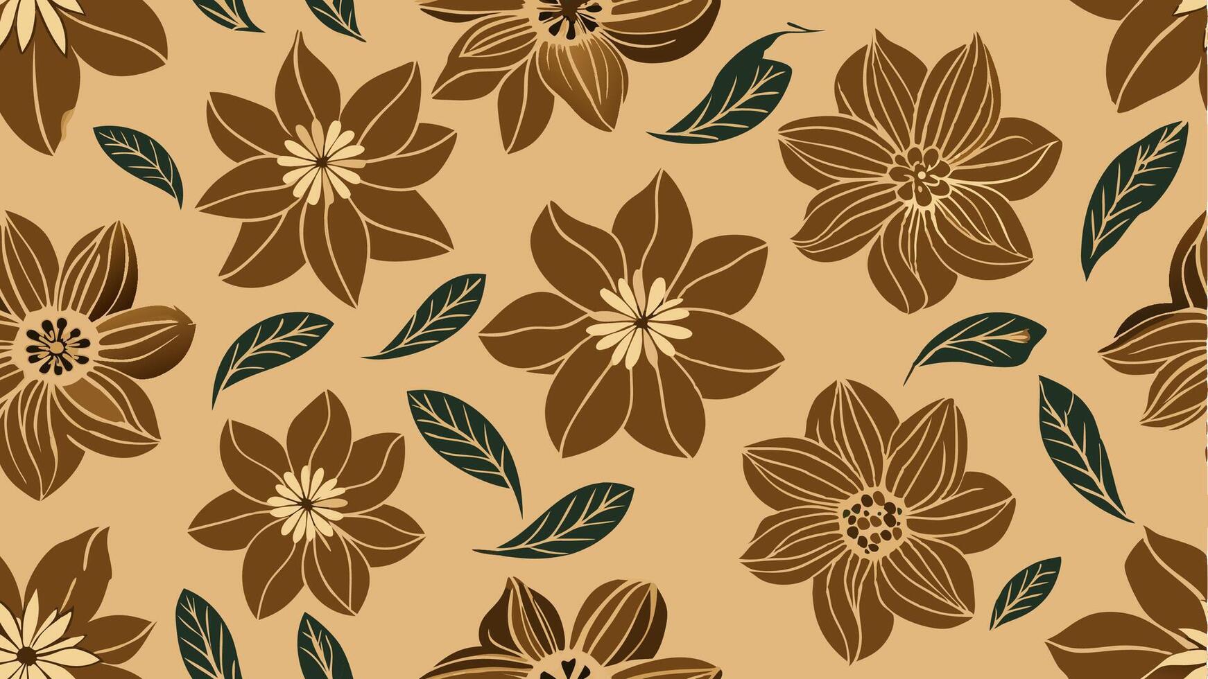 Seamless floral pattern background featuring brown flowers and green leaves artistic design studio environment vector