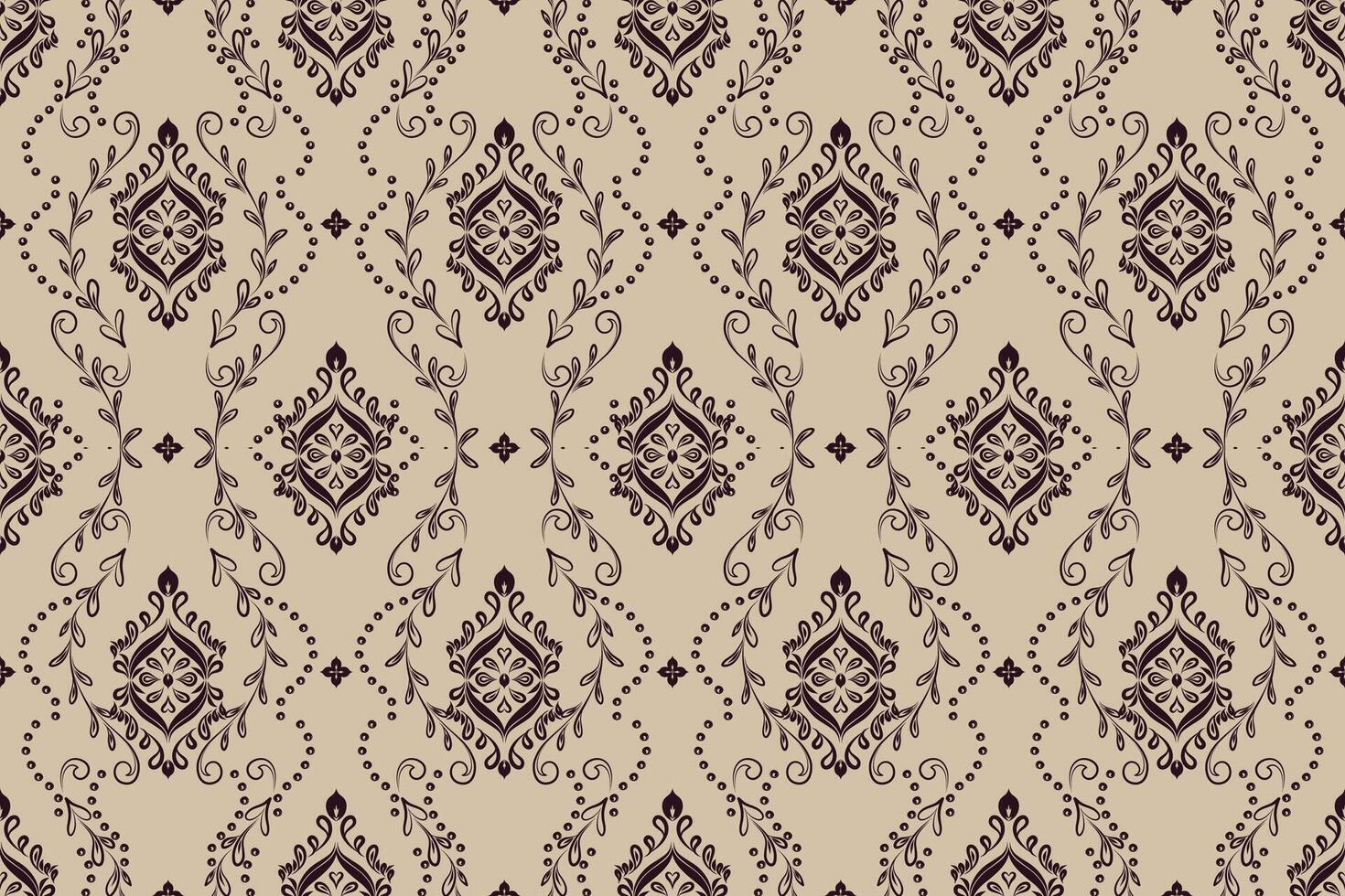 Hand-drawn ethnic damask pattern with folk art elements. vector