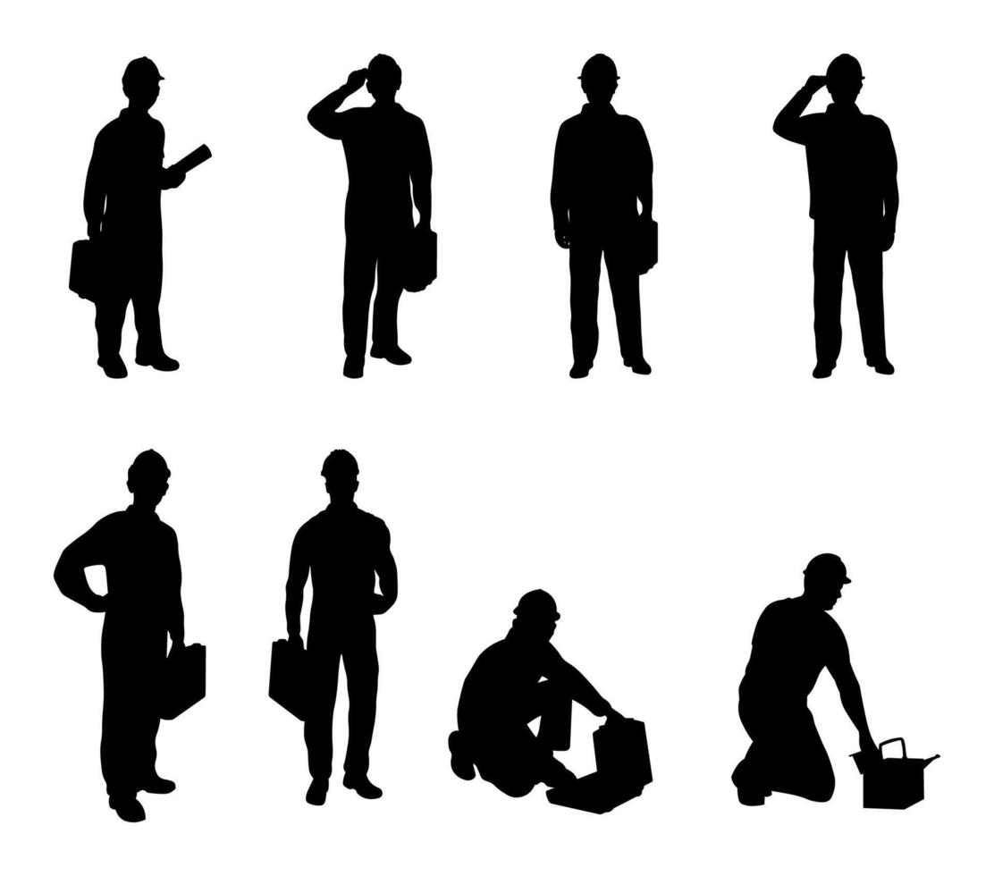 Technician worker silhouettes illustration set vector