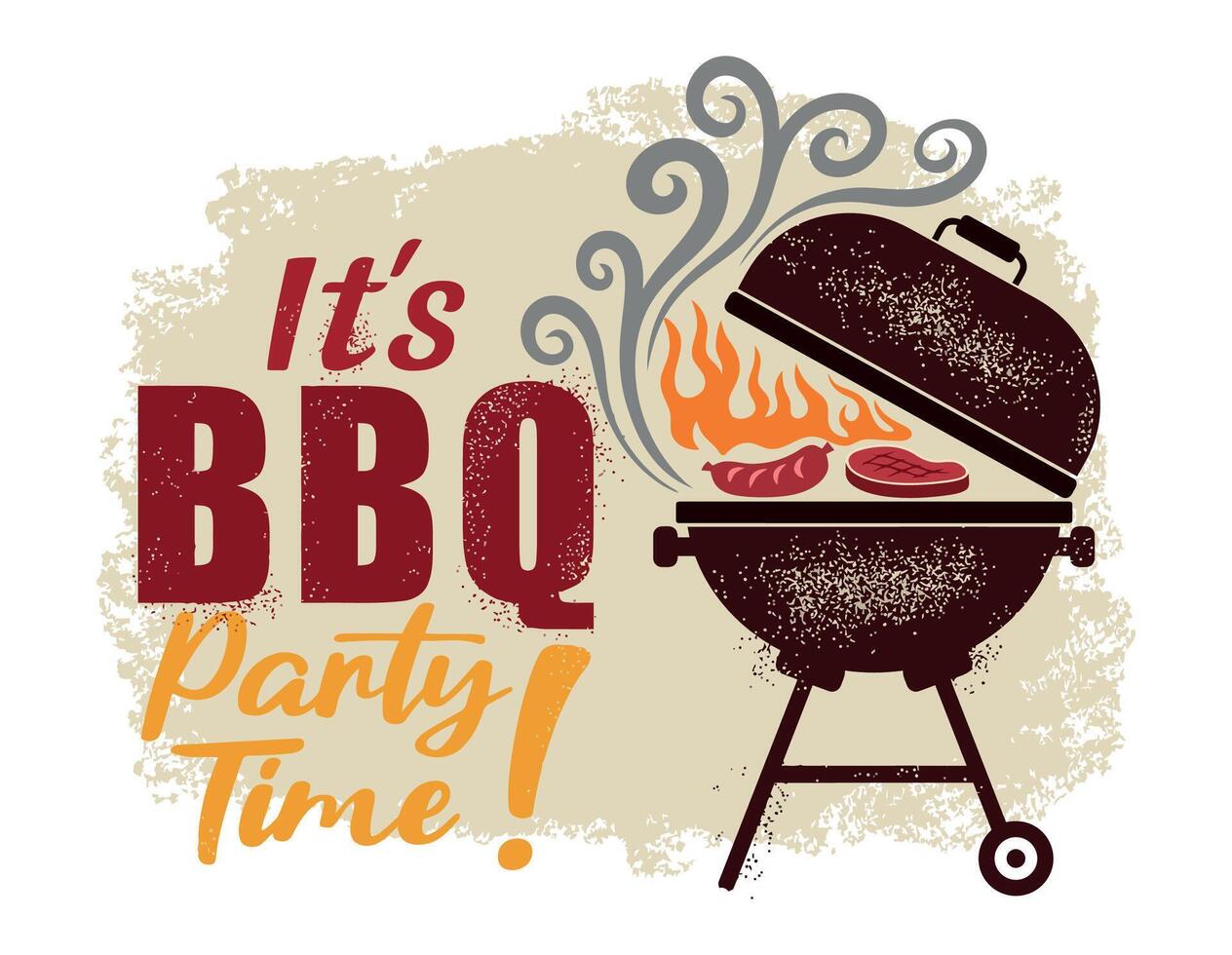 Retro BBQ Poster. Grunge Grill with Flames And Smoke retro style party promotions. vector