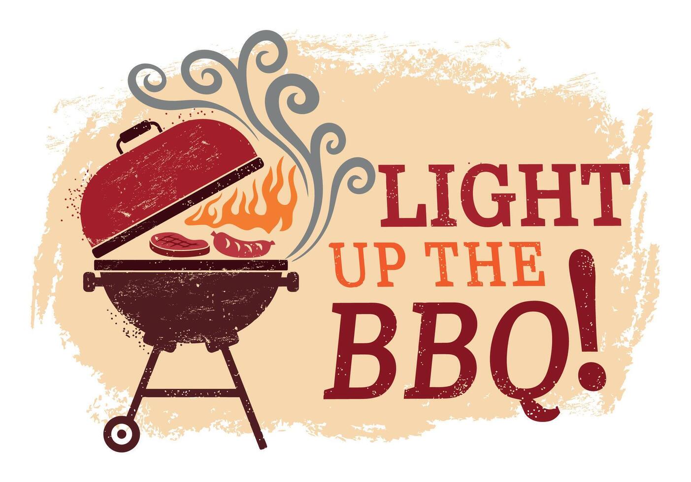 Grunge BBQ Invitation, Vintage Grill with Flames and Smoke vector