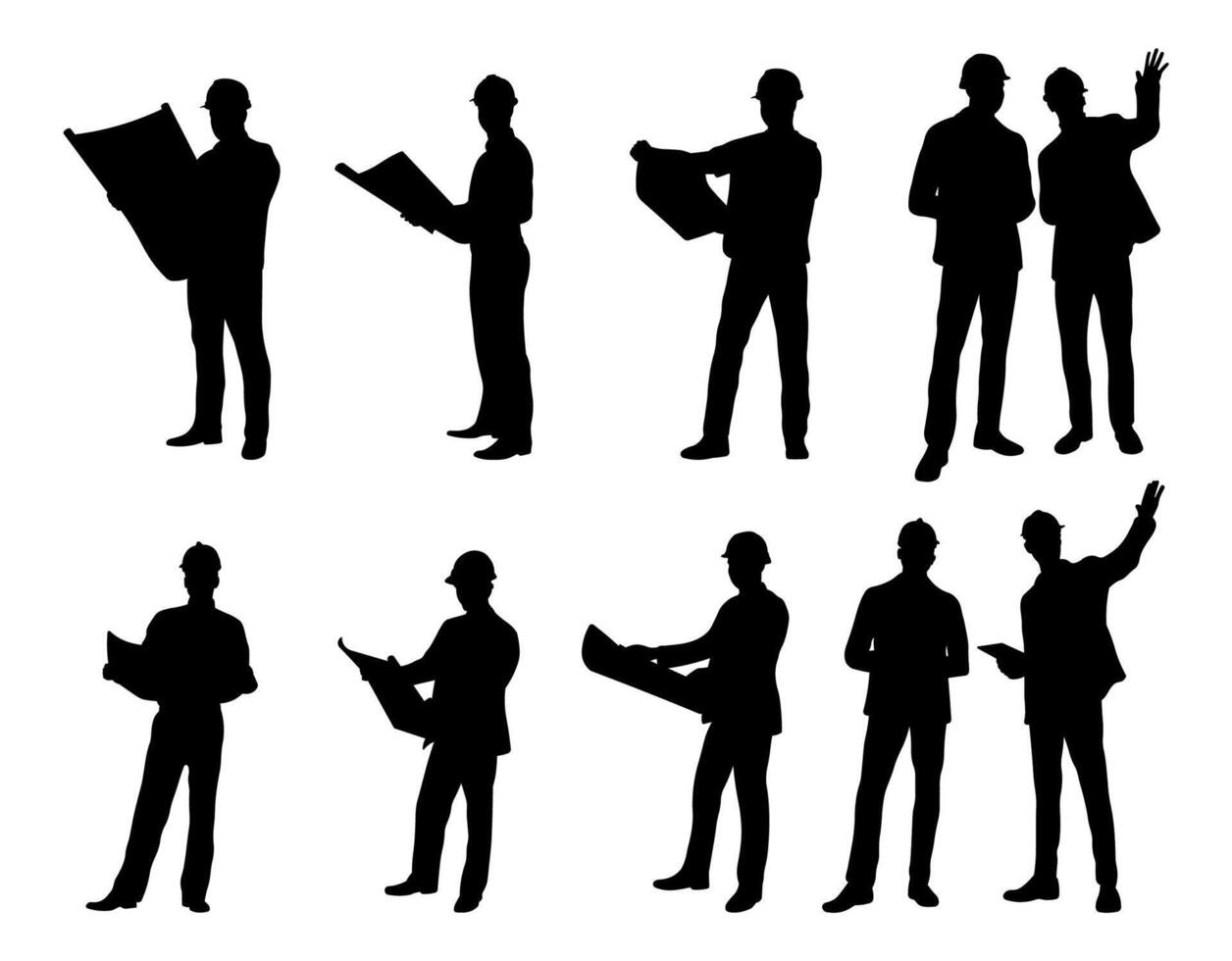 Silhouette of Engineer or Architect reviewing project plans vector