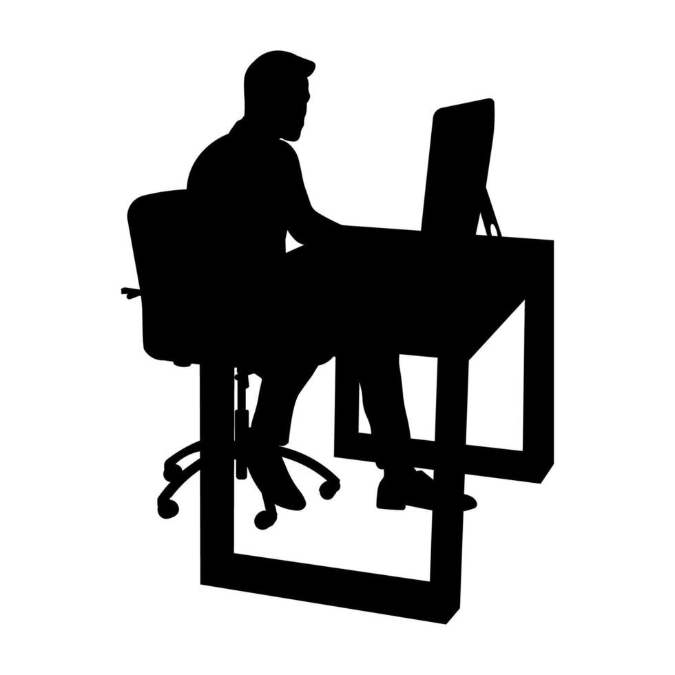 Freelancer or Businessman Silhouette Sitting and Working on Computer vector
