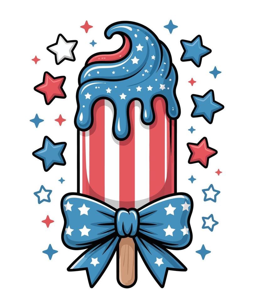 Fourth of July Ice Cream with American Flag Colors and Star Bow vector