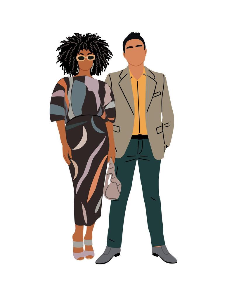 Trendy couple standing together on white vector