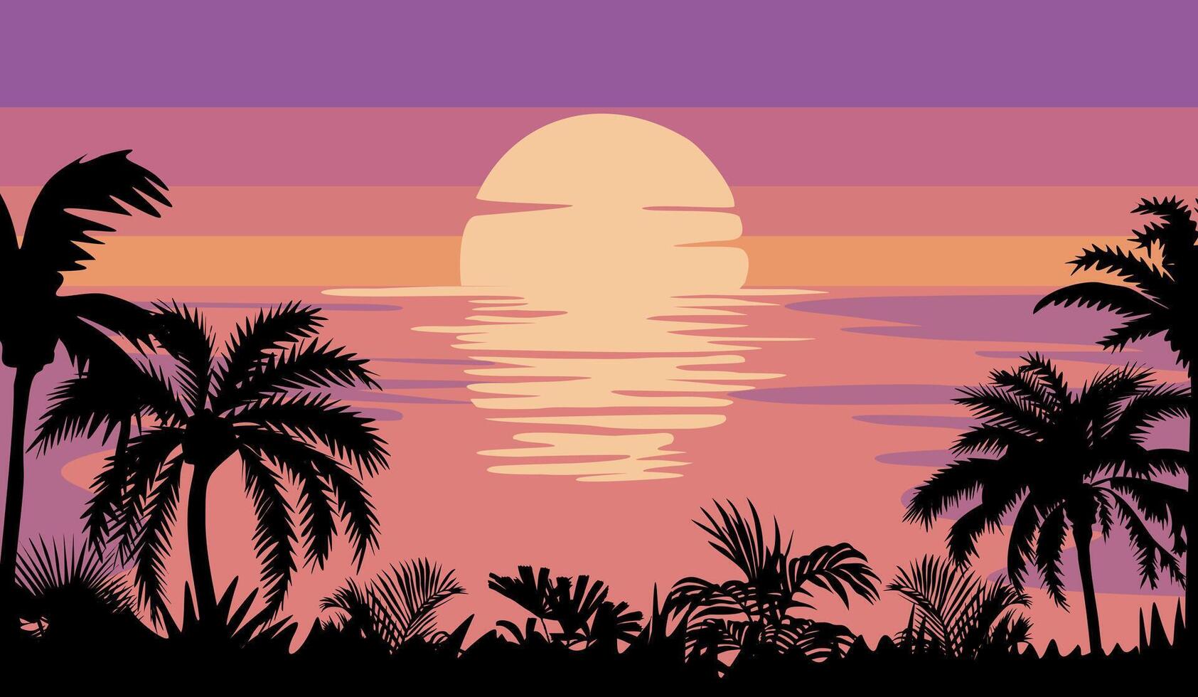 Dramatic tropical sunset over the ocean with palms vector