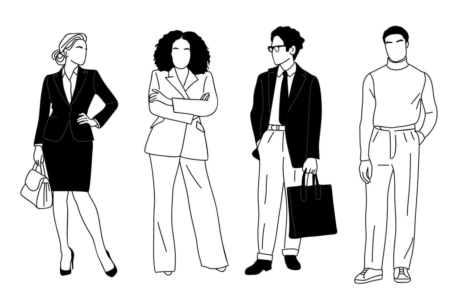 Set of business people standing full length vector