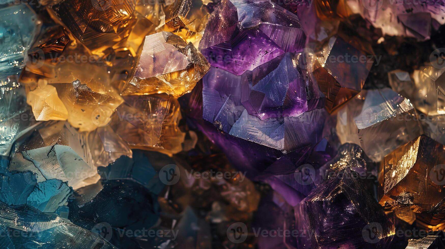 Vibrant Close-Up View of Colorful Crystals and Precious Minerals photo