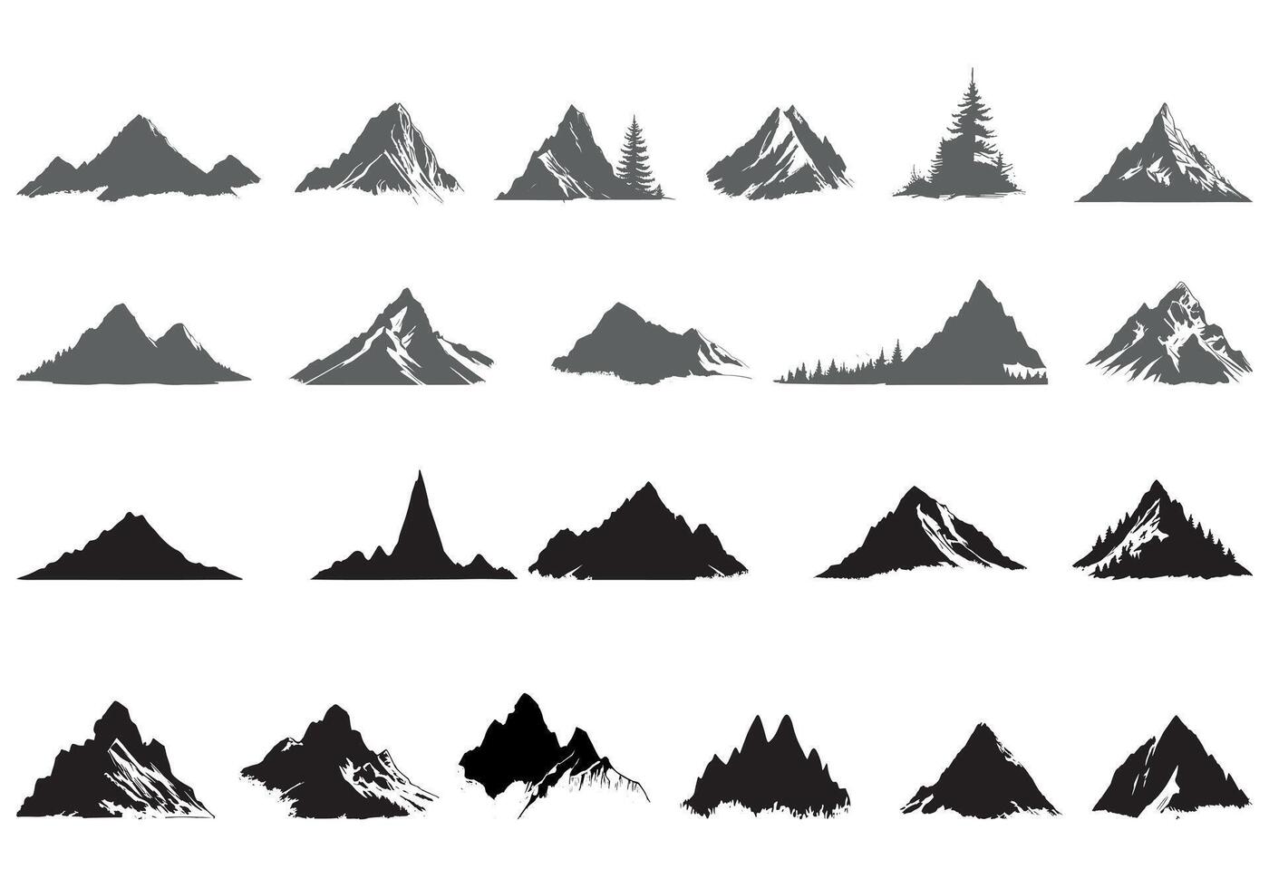 Mountains travel Logo silhouette Black icons set and White background vector