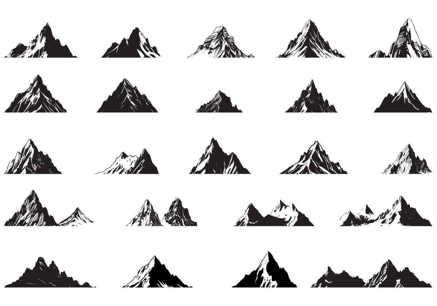 mountain different silhouette high range Black logo elements bundle design vector