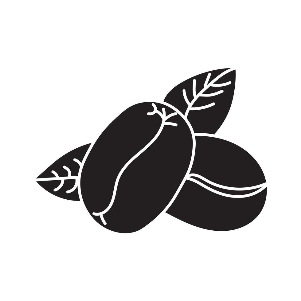 Coffee bean silhouette with leaves. vector