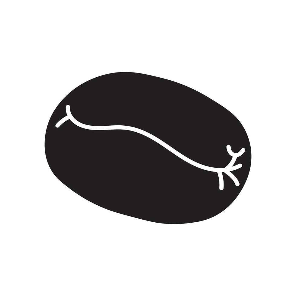 Simple black silhouette of a coffee bean, a recognizable symbol for coffee, caffeine, and morning drinks, clean solid shape illustration for cafe and beverage designs, high resolution available vector