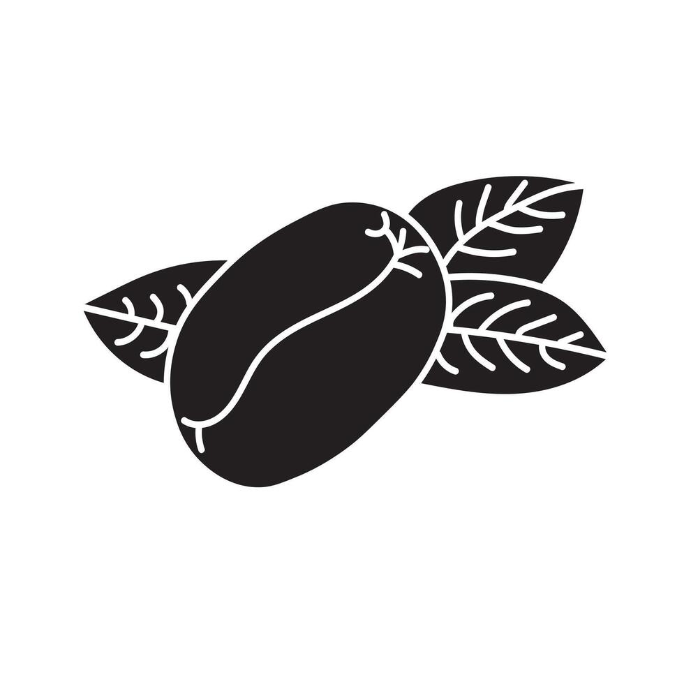 Coffee bean silhouette with leaves, beautiful vector