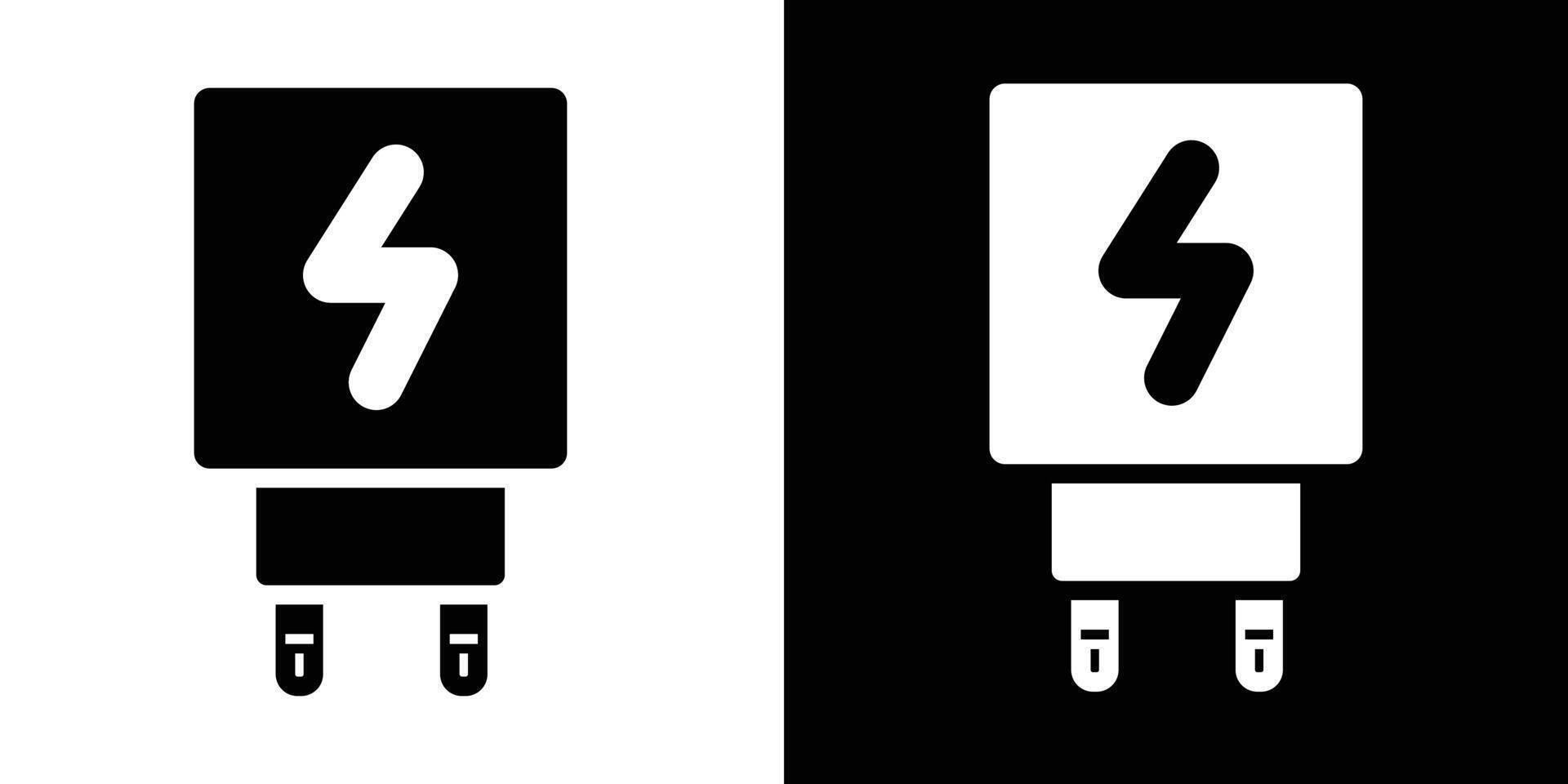 Phone charger icon set on black and white backgrounds. vector