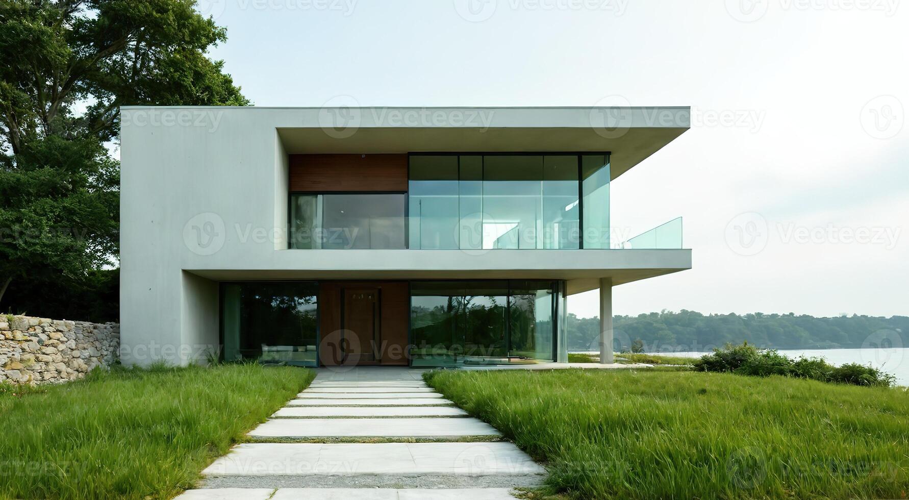 Modern Architectural Home Design with Glass and Concrete Elements photo