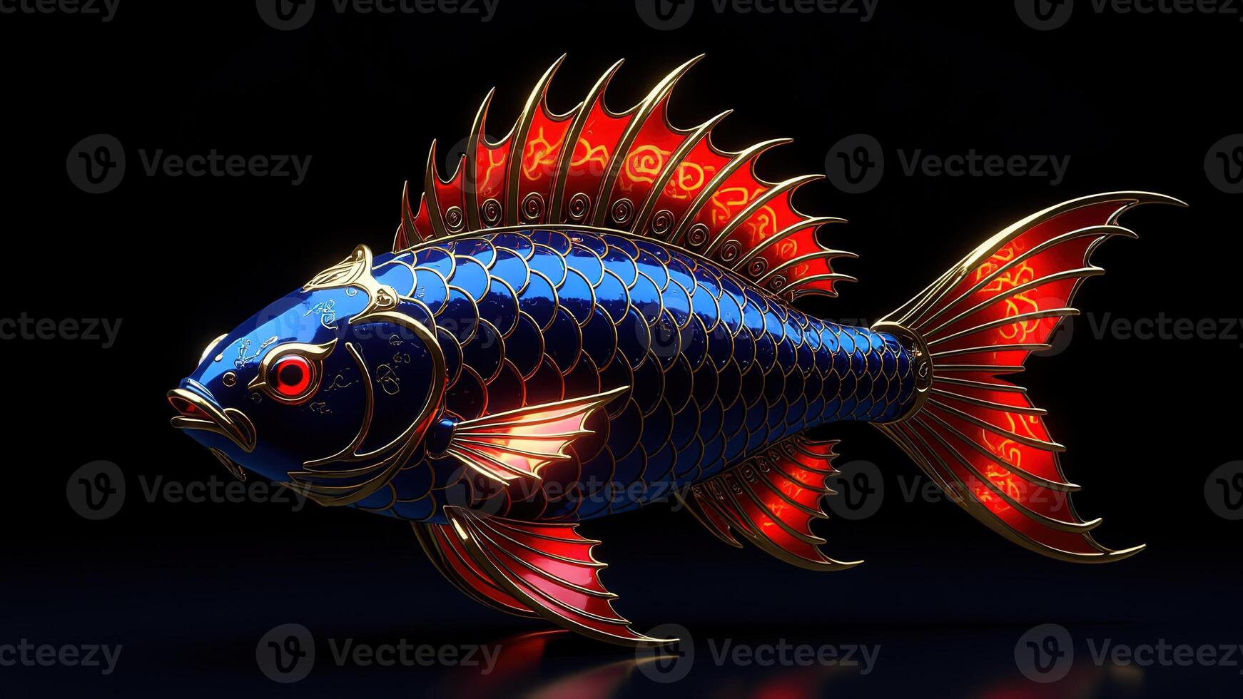 Ornate Blue and Red Fish with Intricate Patterns and Details photo