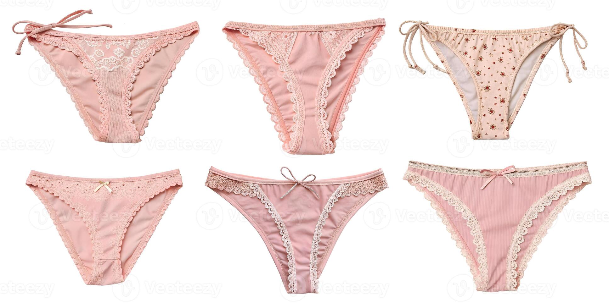 Set of women's pink panties on a white background.. photo
