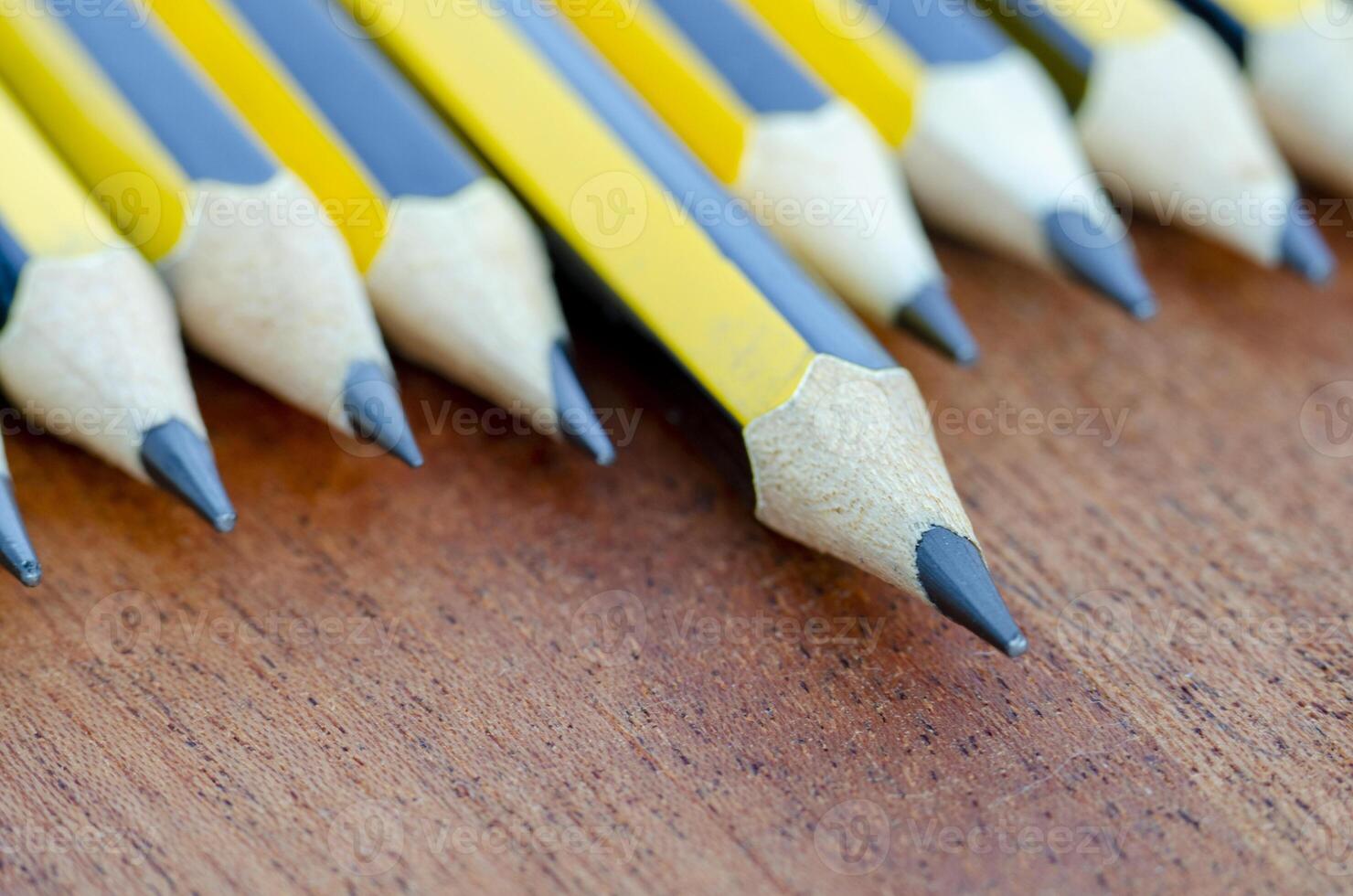 Close up view of pencil standing out representing Courage or Leadership with customizable space for text. photo